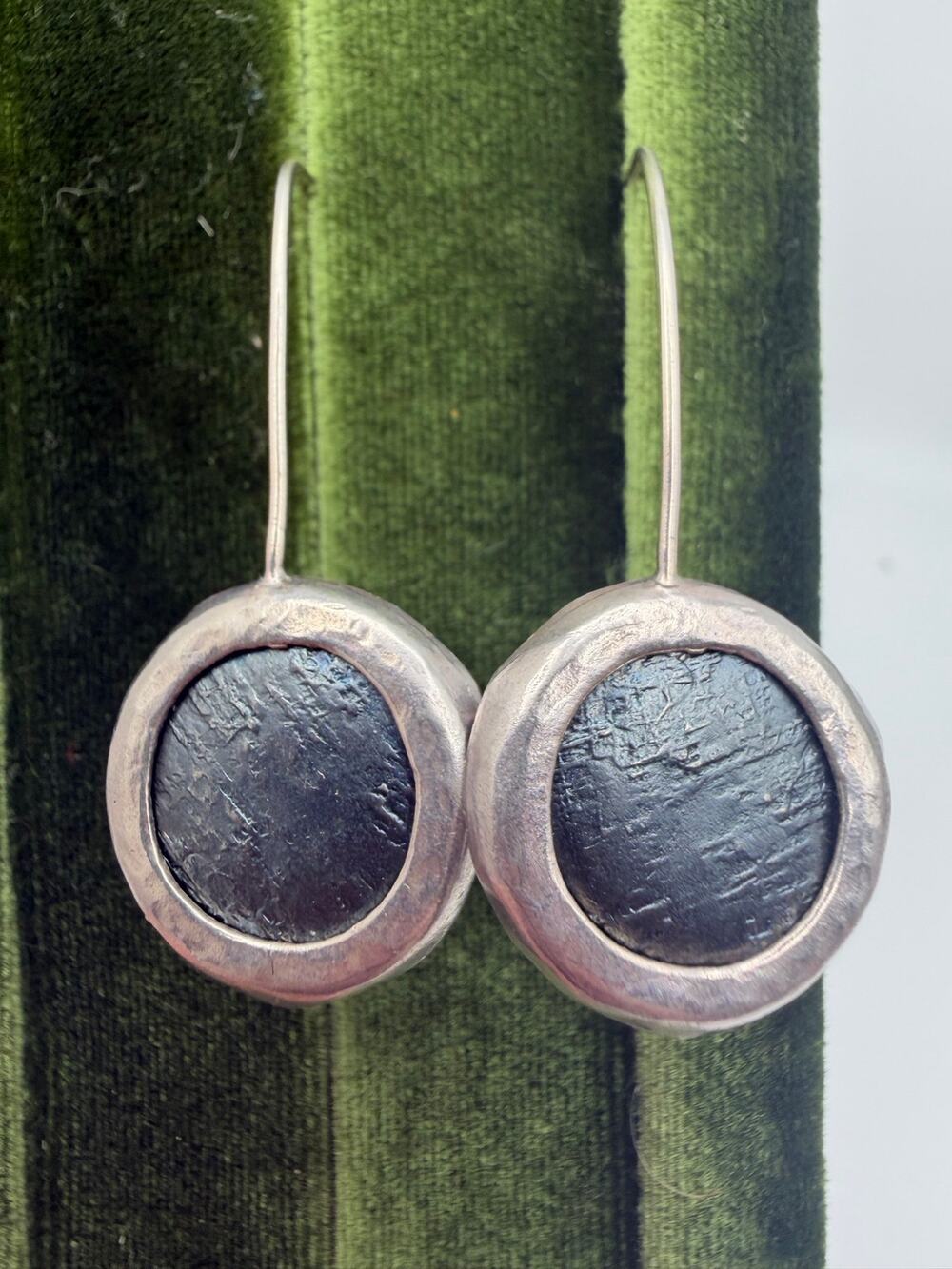 oxidized sterling silver dangle earrings with a minimalist design